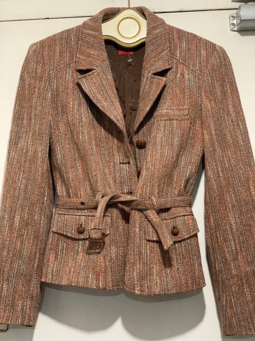 VINTAGE OLSEN EUROPE BELTED TWEED BLAZER JACKET SIZE S